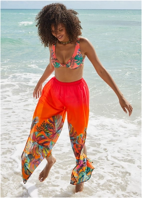 Palazzo Cover-Up Pants - Tropical Sunset Border swimwear for all body types, comfortable womens beachwear