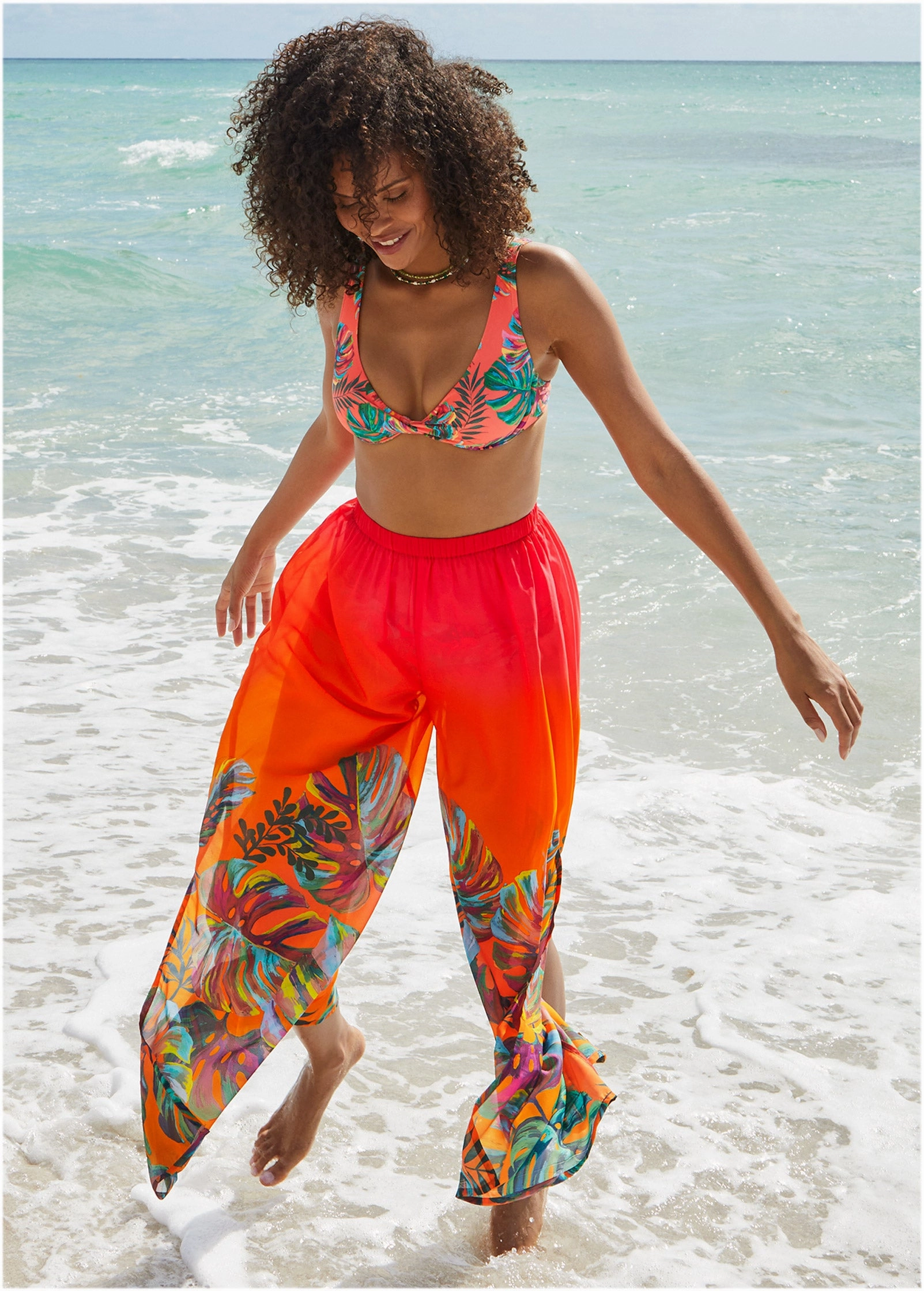 Palazzo Cover-Up Pants - Tropical Sunset Border swimwear for all body types, comfortable womens beachwear