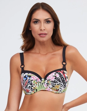 Palm Underwired Balcony Bikini Top - Multi full coverage swim tops, cute bikini tops