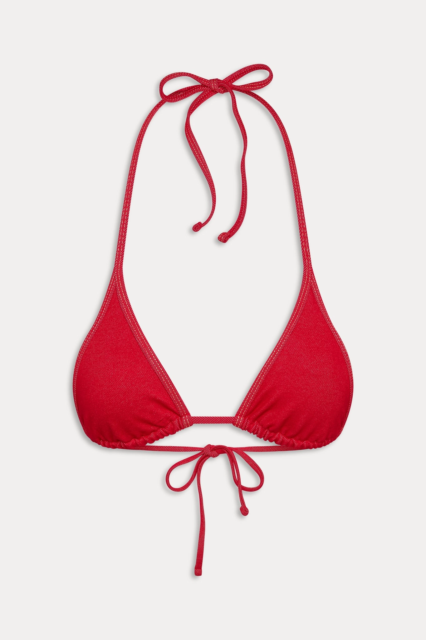 Paradise Denim Halter Bikini Top - Red Denim