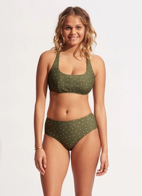 Paradise Garden Wide Side Retro - Avocado Spot modern womens swimwear, one piece swimsuits women