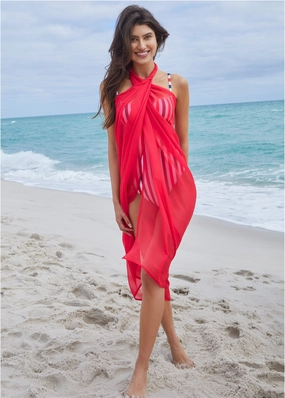 Pareo Cover-Up - Red plain swimwear women, minimalist swimsuits