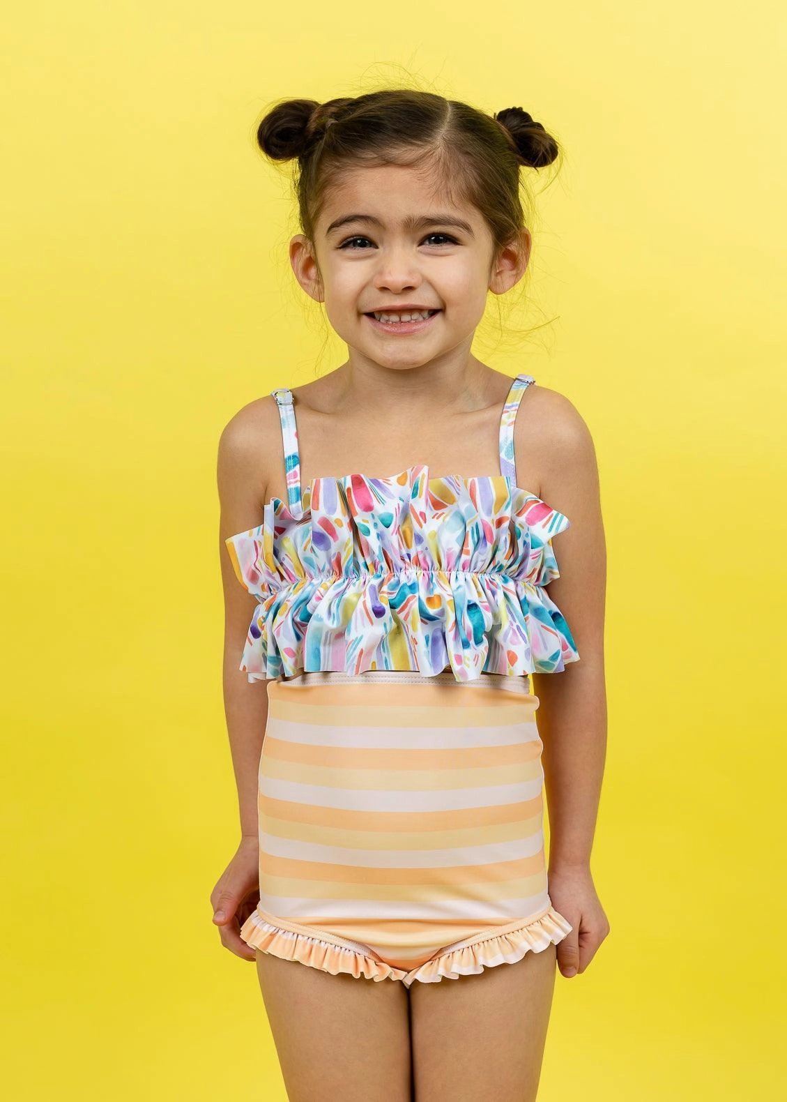 Peachy Stripe | Mini All Ruffled Up Bottoms cute girls swimsuits, stylish swimwear for girls