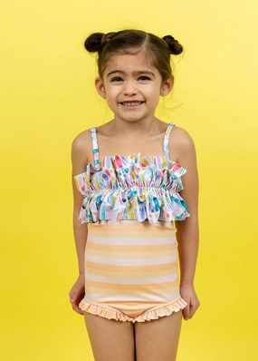 Peachy Stripe | Mini All Ruffled Up Bottoms cute girls swimsuits, stylish swimwear for girls