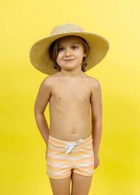 Peachy Stripe | Mini Euro Shorts boys summer swimwear, boys rash guard swim sets