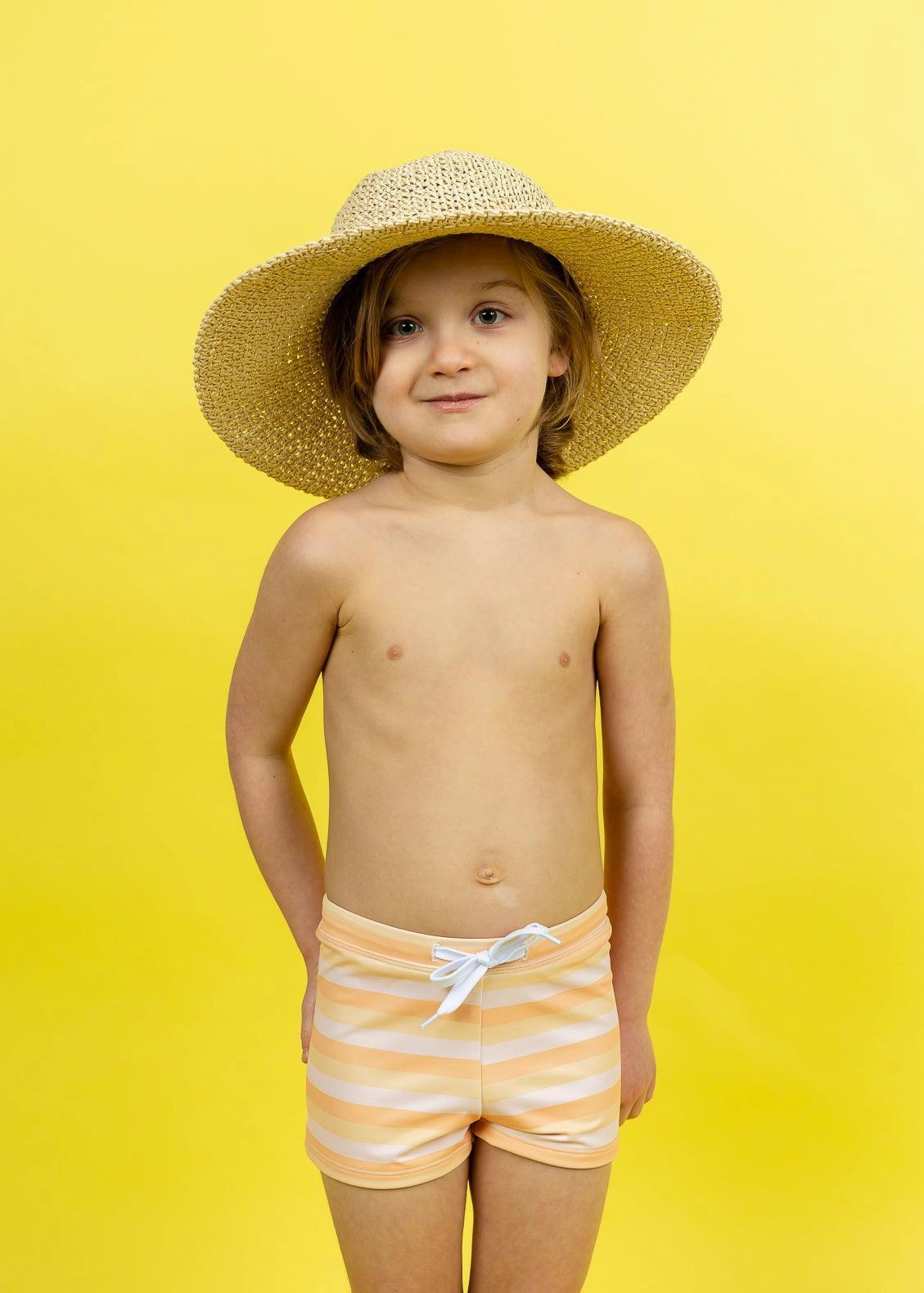 Peachy Stripe | Mini Euro Shorts boys summer swimwear, boys rash guard swim sets