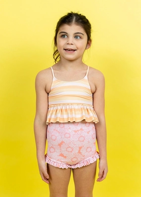 Peachy Stripe | Mini Peplum Top cute girls swimsuits, stylish swimwear for girls