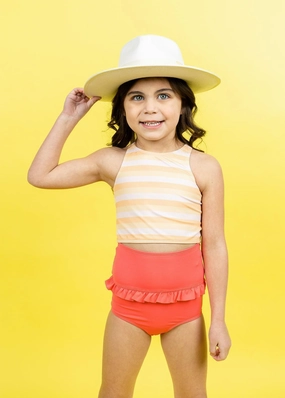 Peachy Stripe | Mini Racer Back Top cute girls swimsuits, stylish swimwear for girls
