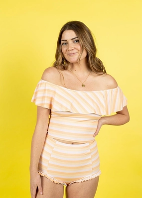 Peachy Stripe | Ruffled Around Top tankini swim tops, adjustable bikini tops
