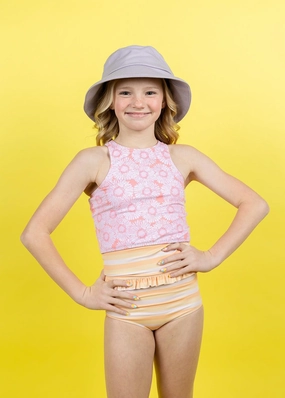 Peachy Stripe | Youth Mid-Ruffle Bottoms cute girls swimsuits, stylish swimwear for girls