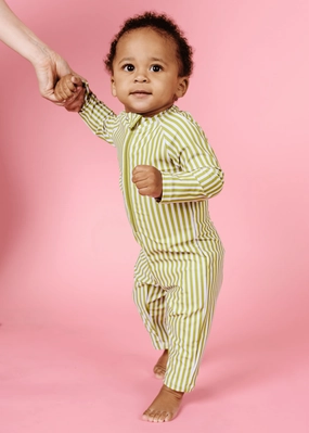 Pear Stripes | Baby Rashguard One-Piece (Unisex) boys summer swimwear, boys rash guard swim sets