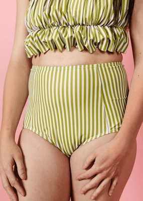 Pear Stripes | High-Waisted Bottoms elastic waistband swim bottoms, mix-and-match bikini bottoms
