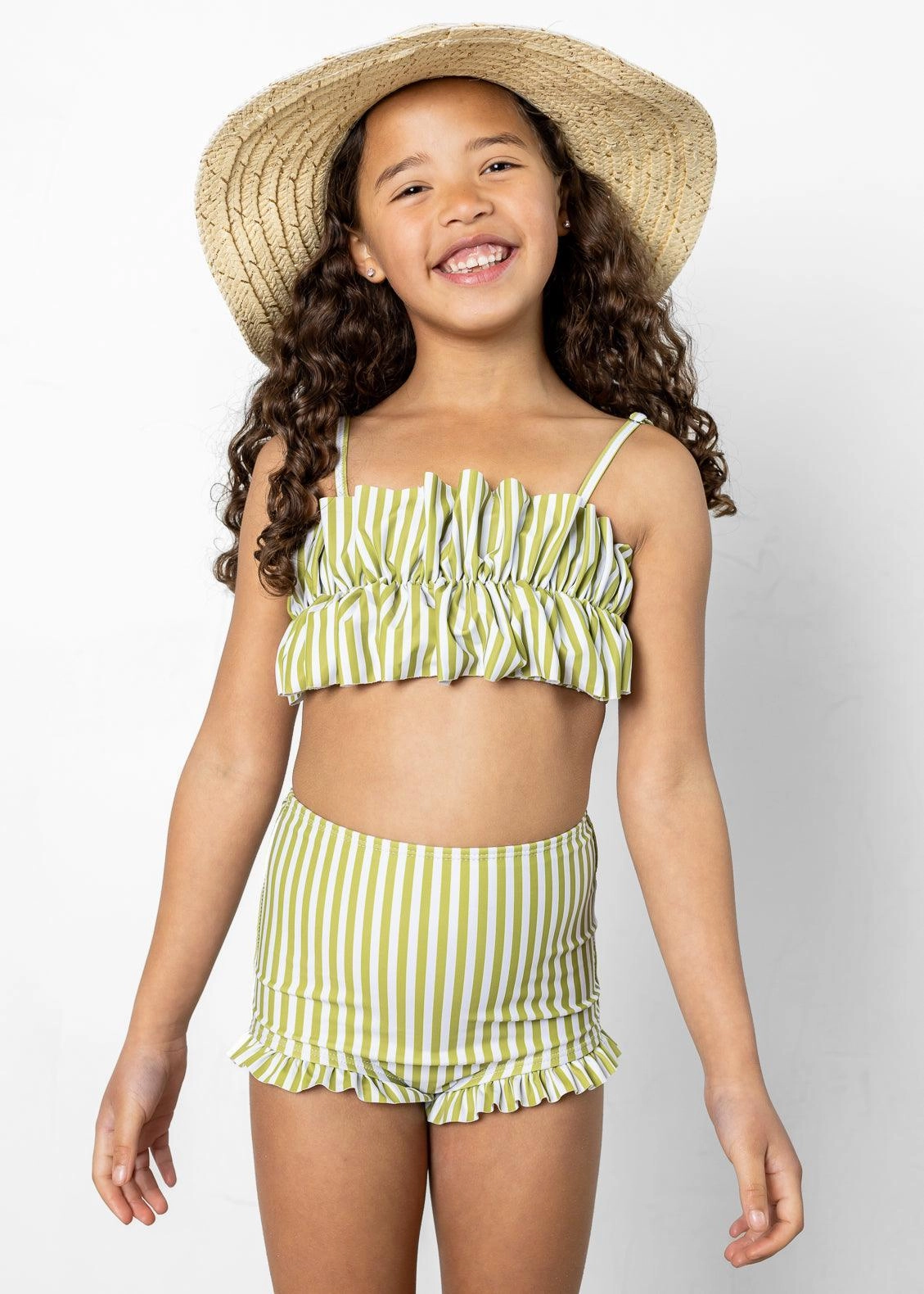 Pear Stripes | Mini All Ruffled Up Bottoms cute girls swimsuits, stylish swimwear for girls