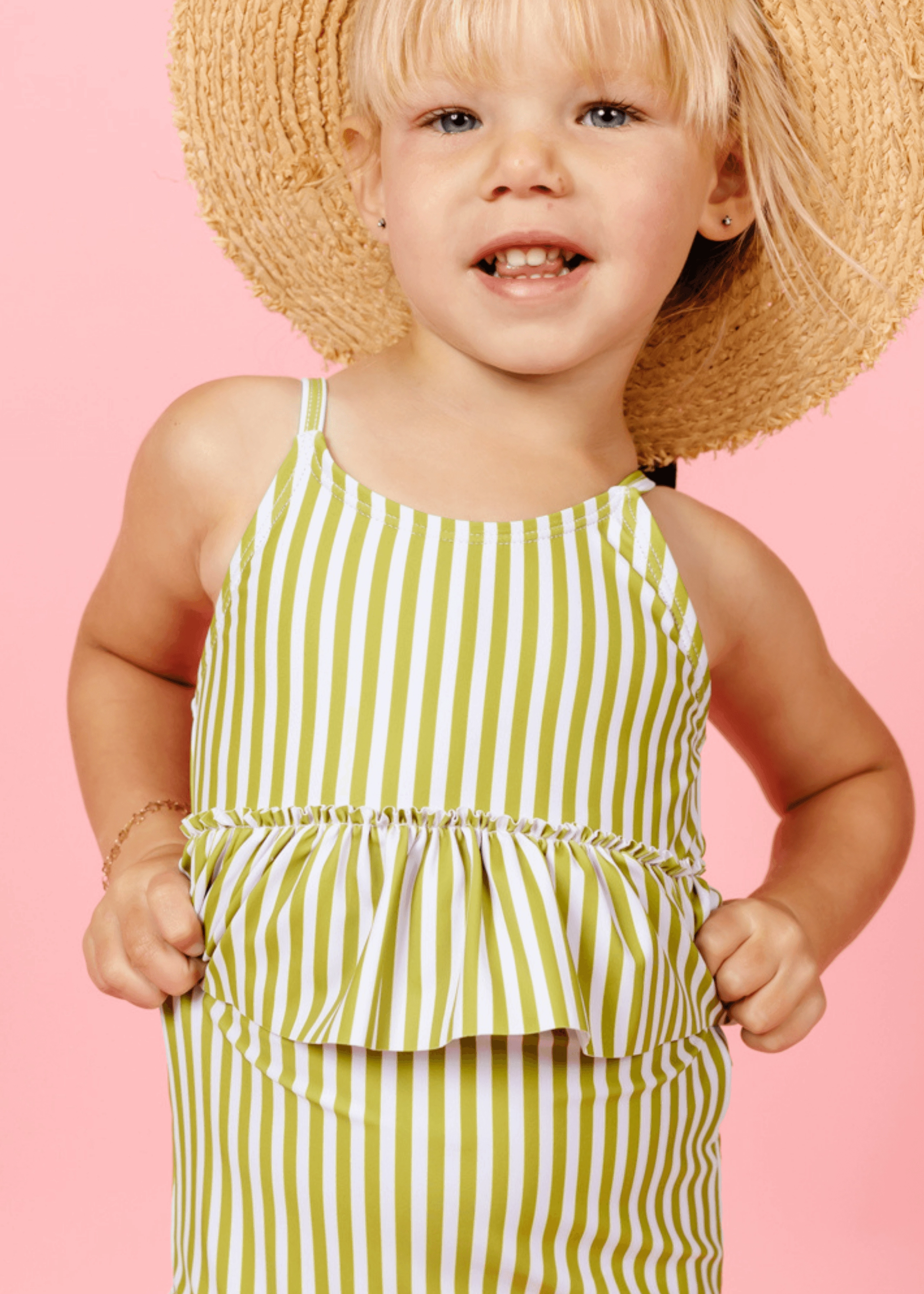 Pear Stripes | Mini Peplum Top cute girls swimsuits, stylish swimwear for girls