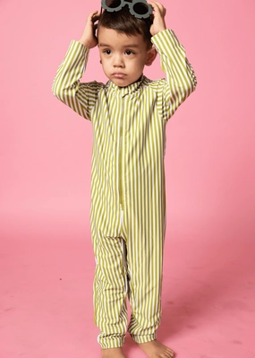 Pear Stripes | Mini Rashguard One-Piece (Unisex) boys summer swimwear, boys rash guard swim sets