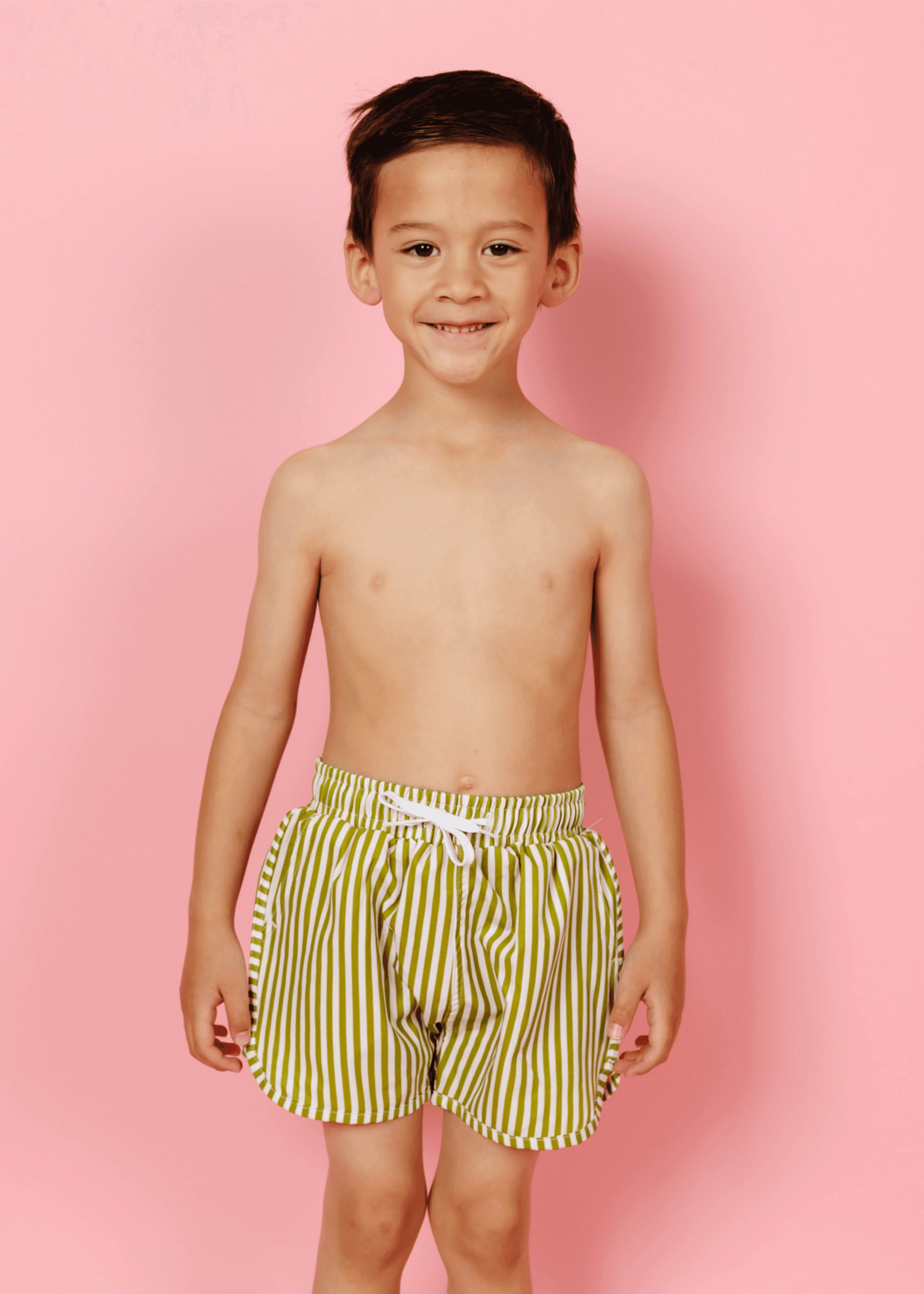 Pear Stripes | Mini Retro Shorties boys summer swimwear, boys rash guard swim sets