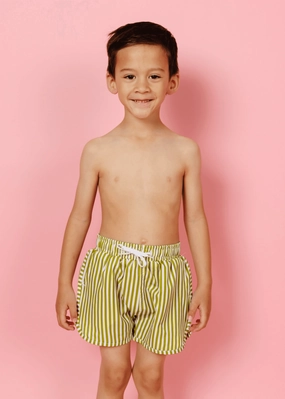 Pear Stripes | Mini Retro Shorties boys summer swimwear, boys rash guard swim sets