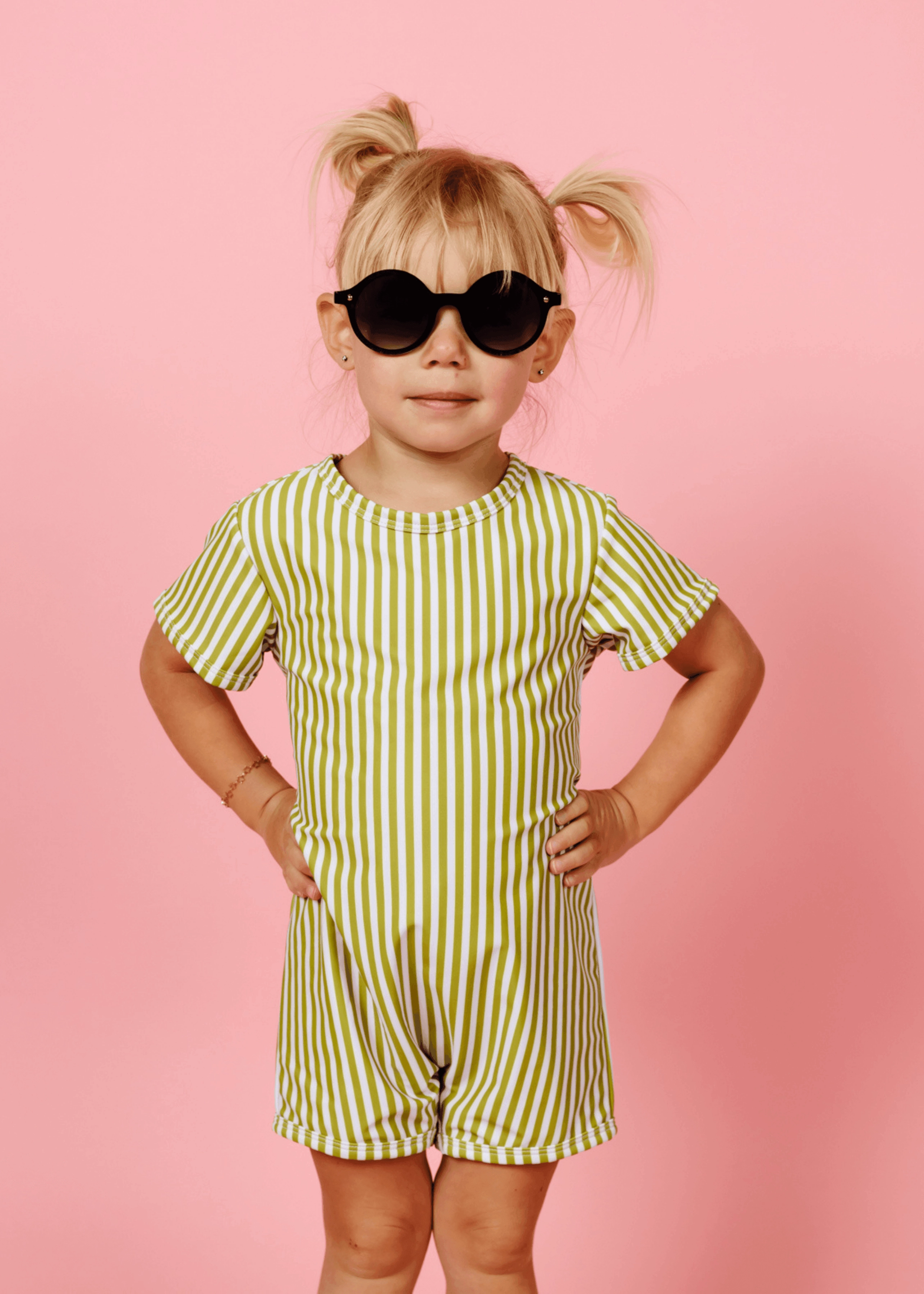 Pear Stripes | Mini Shorties Rashguard (Unisex) cute girls swimsuits, stylish swimwear for girls