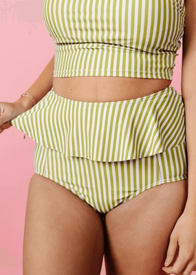 Pear Stripes | Peplum Bottoms elastic waistband swim bottoms, mix-and-match bikini bottoms
