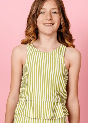Pear Stripes | Youth Racer Back Top cute girls swimsuits, stylish swimwear for girls