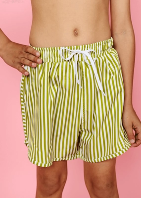Pear Stripes | Youth Retro Shorties boys summer swimwear, boys rash guard swim sets
