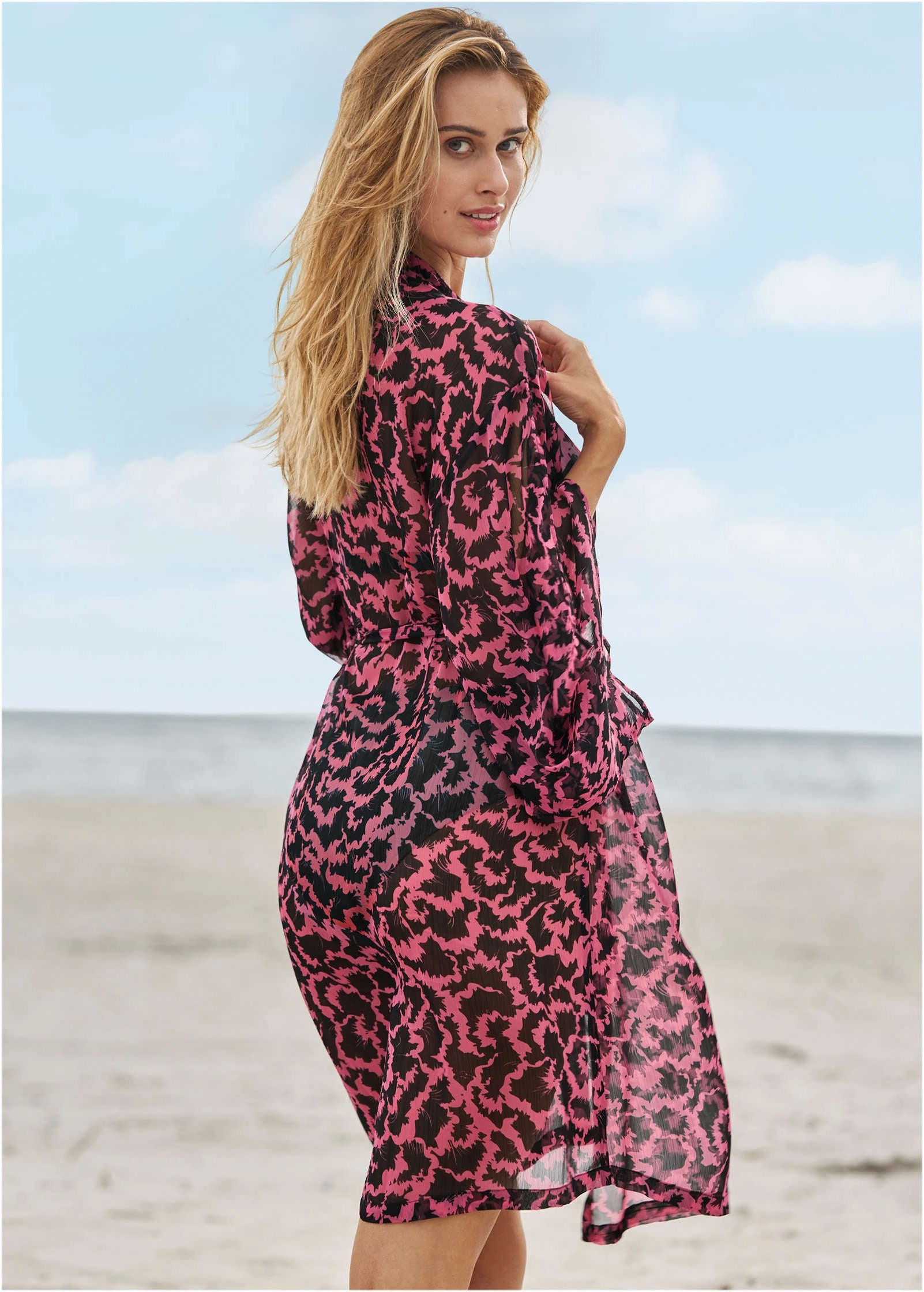 Peek-A-Boo Sleeve Kimono - Summer Slush