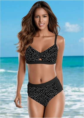 Peephole Sport Top - Black Vintage Dot bandeau bikini tops, triangle swim tops
