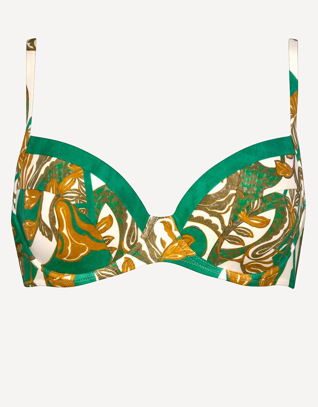 Perceptions Underwired Bikini Top - Cream and Green full coverage swim tops, cute bikini tops