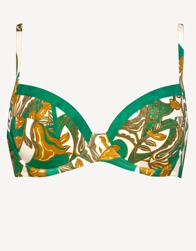 Perceptions Underwired Bikini Top - Cream and Green full coverage swim tops, cute bikini tops