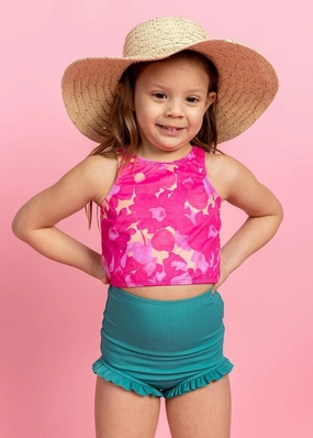 Pink Blooms | Mini Racer Back Top cute girls swimsuits, stylish swimwear for girls
