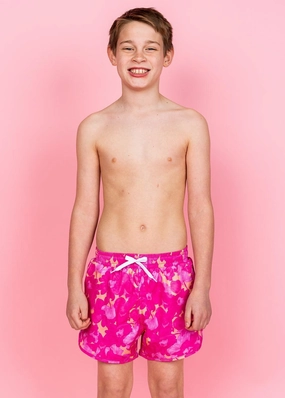 Pink Blooms | Youth Retro Shorties boys summer swimwear, boys rash guard swim sets