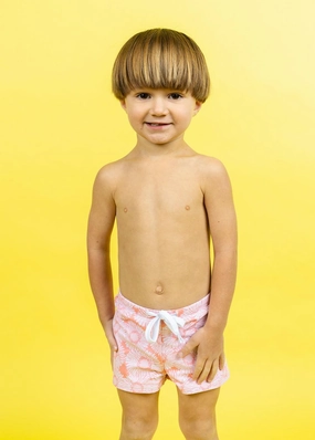 Pink Daisies | Mini Euro Shorts boys summer swimwear, boys rash guard swim sets