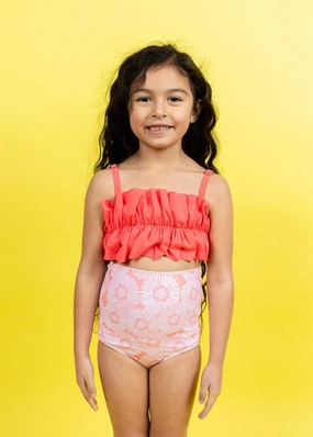 Pink Daisies | Mini High-Waisted Bottoms cute girls swimsuits, stylish swimwear for girls