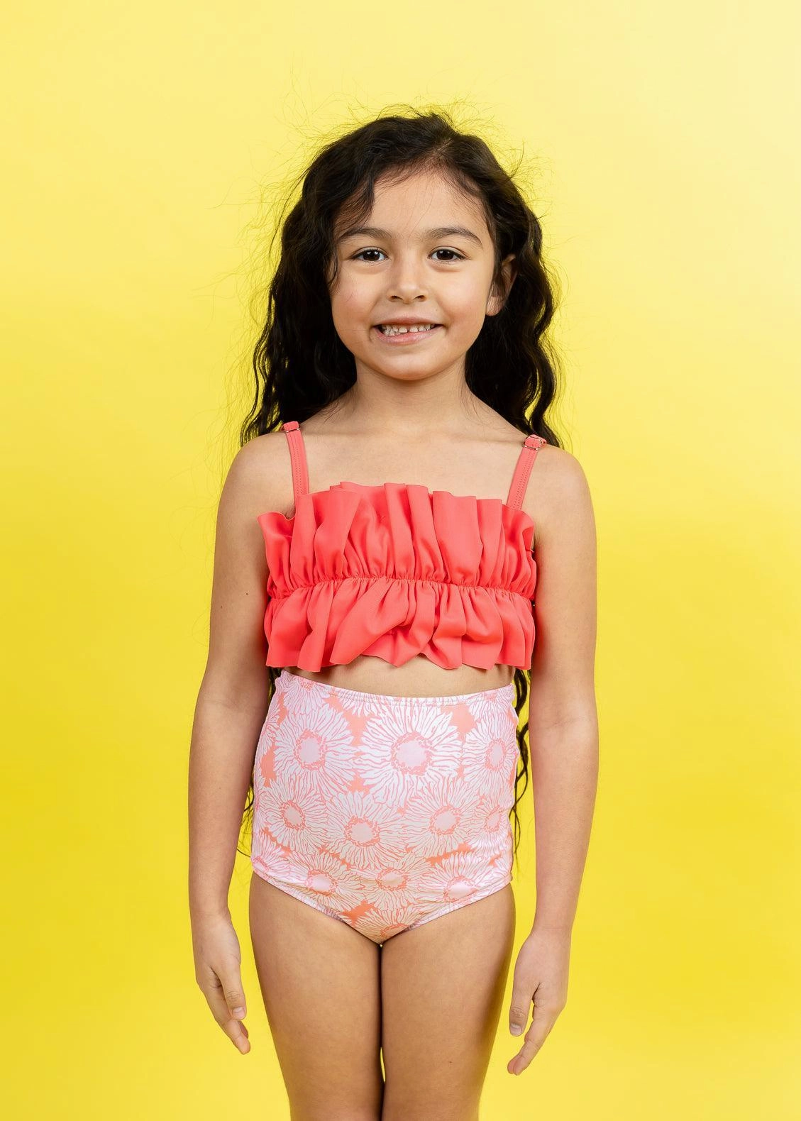 Pink Daisies | Mini High-Waisted Bottoms cute girls swimsuits, stylish swimwear for girls