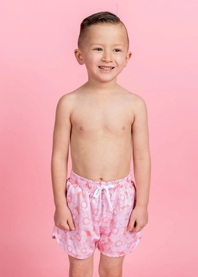 Pink Daisies | Mini Retro Shorties boys summer swimwear, boys rash guard swim sets