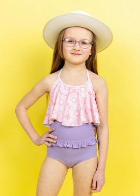 Pink Daisies | Mini Swing Top cute girls swimsuits, stylish swimwear for girls
