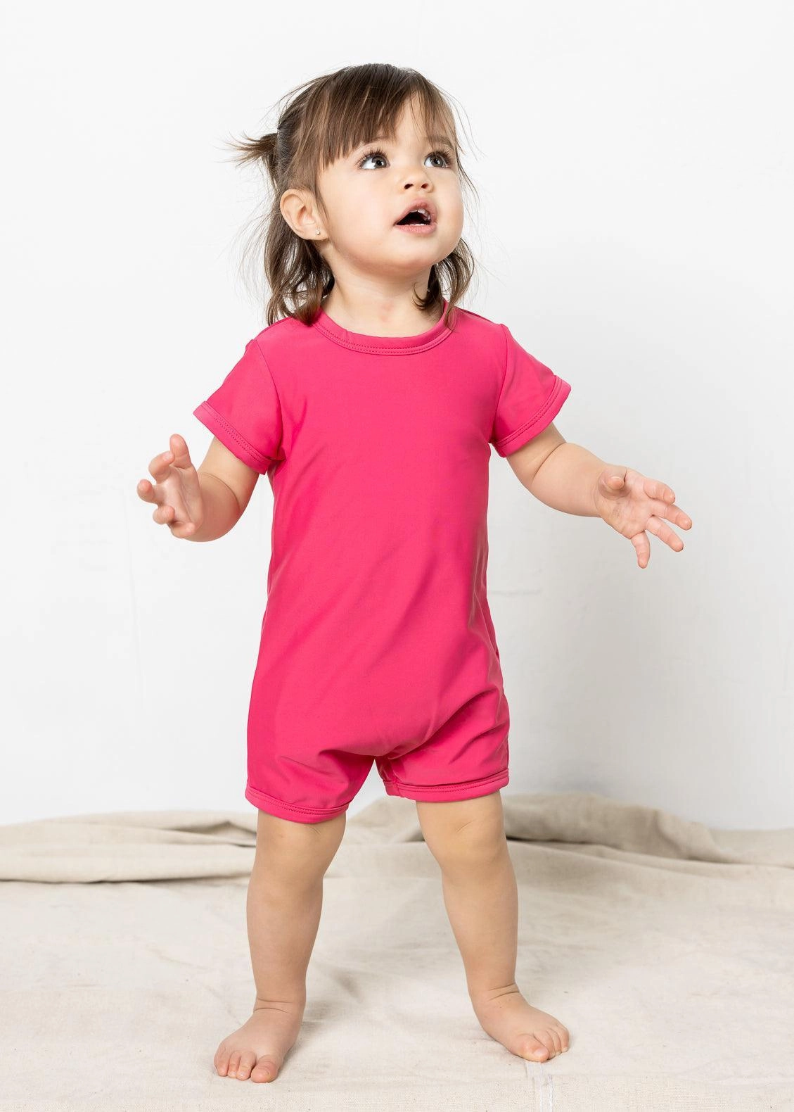 Pink Raspberry | Baby Shorties Rashguard (Unisex) cute girls swimsuits, stylish swimwear for girls