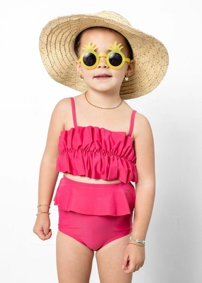 Pink Raspberry | Mini Oversized Ruffle Top cute girls swimsuits, stylish swimwear for girls