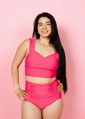Pink Raspberry | Ruched Bottoms 2.0 elastic waistband swim bottoms, mix-and-match bikini bottoms