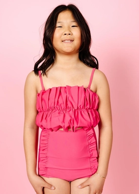 Pink Raspberry | Youth Oversized Ruffle Top cute girls swimsuits, stylish swimwear for girls