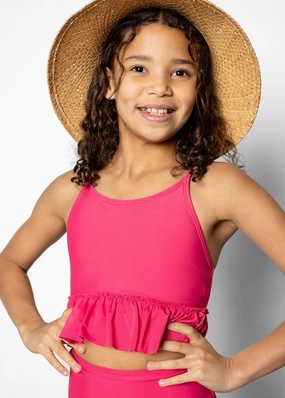 Pink Raspberry | Youth Peplum Top cute girls swimsuits, stylish swimwear for girls