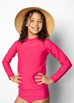 Pink Raspberry | Youth Rashguard Top (Unisex) cute girls swimsuits, stylish swimwear for girls