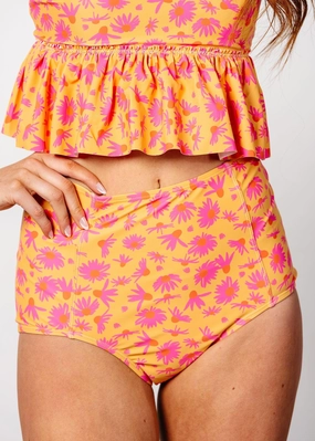 Playful Daisies | High-Waisted Bottoms elastic waistband swim bottoms, mix-and-match bikini bottoms