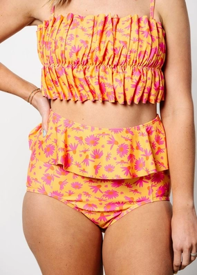 Playful Daisies | Peplum Bottoms elastic waistband swim bottoms, mix-and-match bikini bottoms
