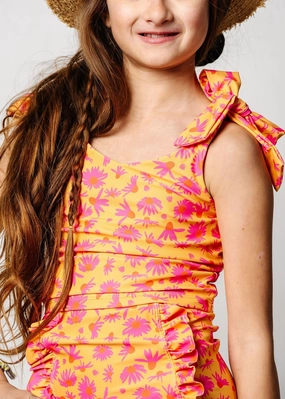 Playful Daisies | Youth Knot Top cute girls swimsuits, stylish swimwear for girls