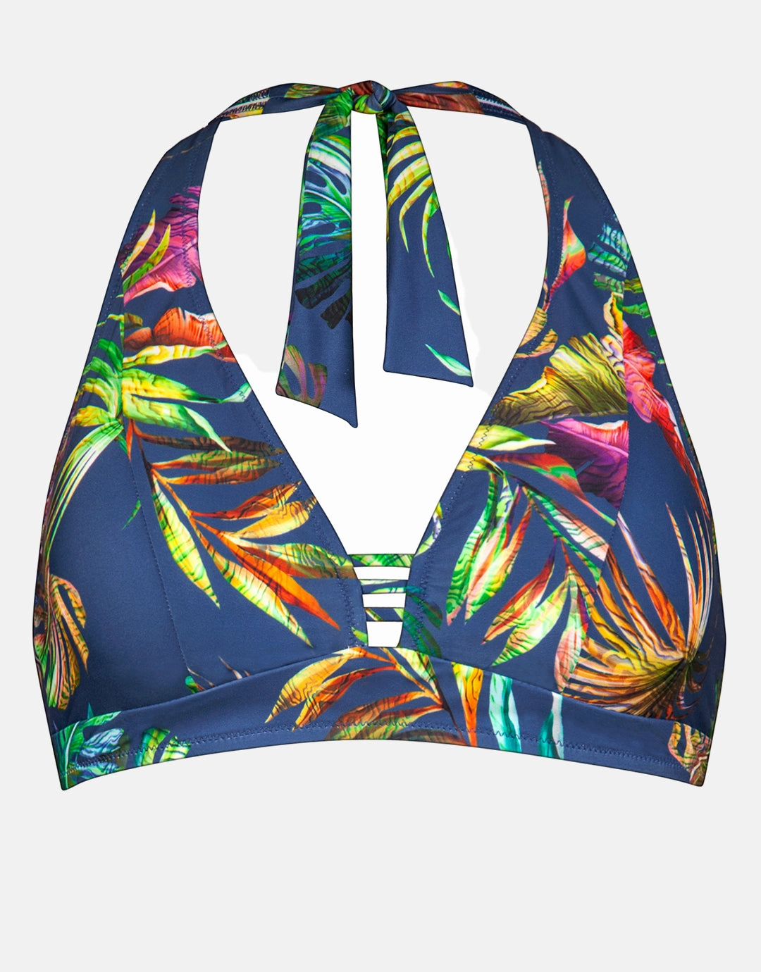 Plunge Moulded Halter Bikini Top - Indigo Rainbow full coverage swim tops, cute bikini tops
