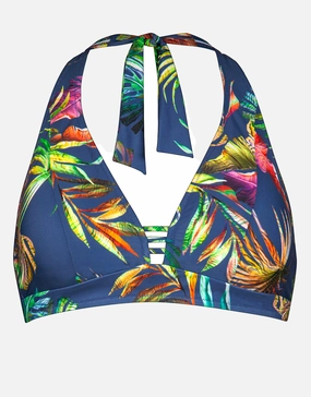 Plunge Moulded Halter Bikini Top - Indigo Rainbow full coverage swim tops, cute bikini tops