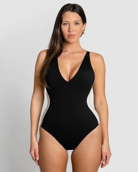 Plungey - Contour Black/Oat shaping swimwear for women, tummy control sculpting swimsuits