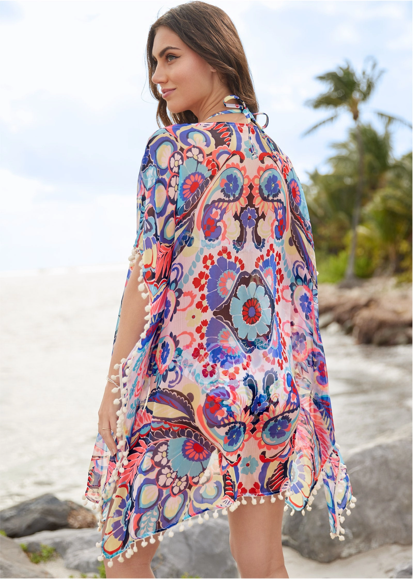 Pom-Pom Fringe Cover-Up - Lively Paisleys
