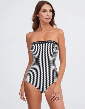 Portofino Bandeau Swimsuit - Black and White plus size swimwear women, curvy womens swimsuits
